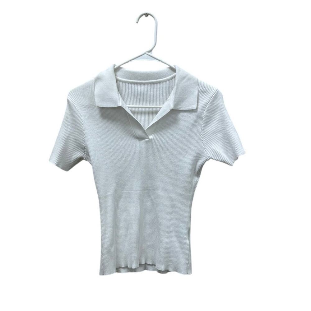 White Collared Ribbed Top size S